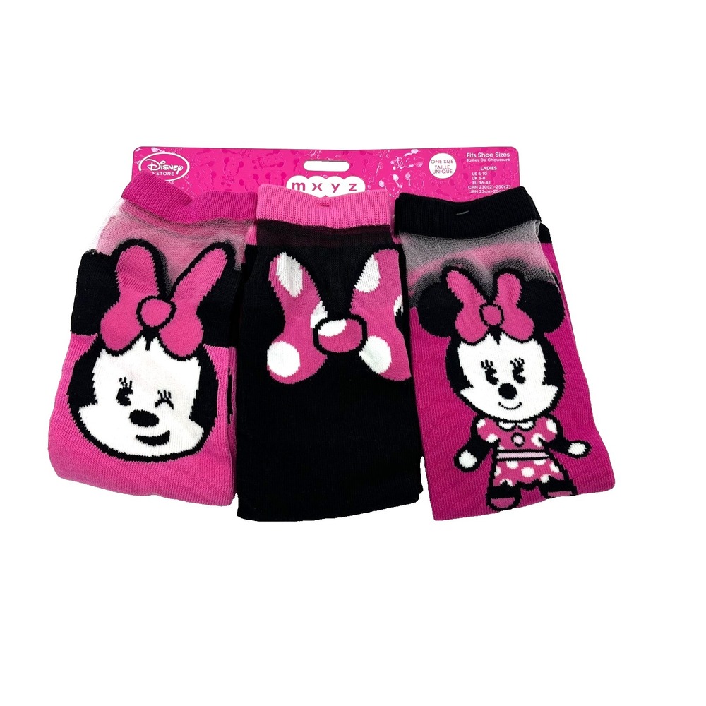 Disney Store Minnie Mouse Socks 3 Pack One Size Fits Ladies 5-10